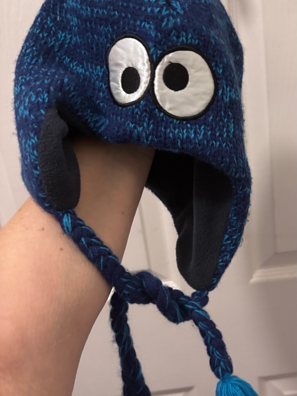 Adult Teen Cookie Monster Hat Sesame Street Blue Warm Winter Hat Like New Unisex